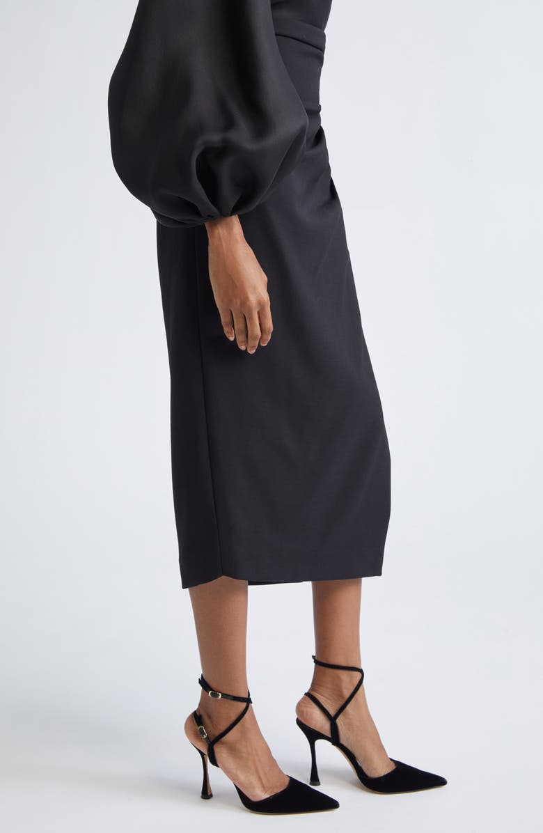 Carolina Herrera Ruched Asymmetric Midi Skirt, Alternate, color, Black