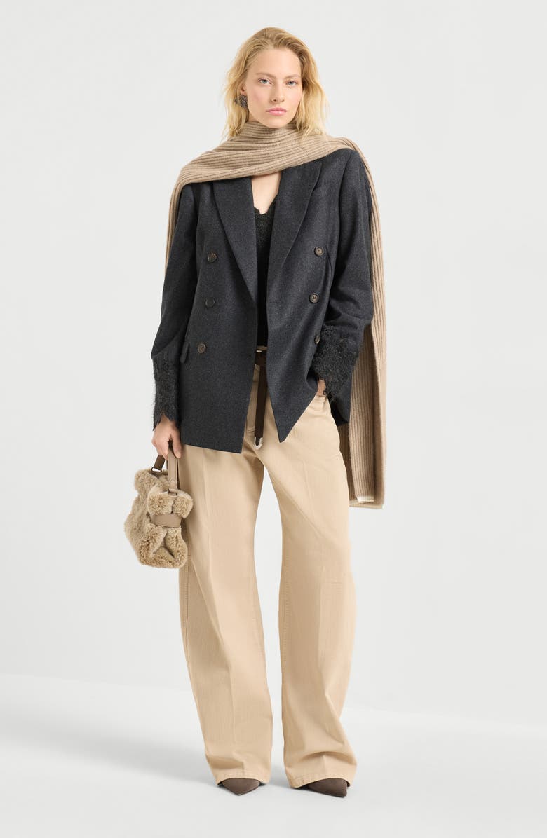 Brunello Cucinelli Ribbed jersey top, Alternate, color, Anthracite