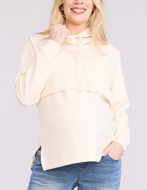 Motherhood Maternity Funnel Neck Pullover Nursing Sweatshirt In Neutral