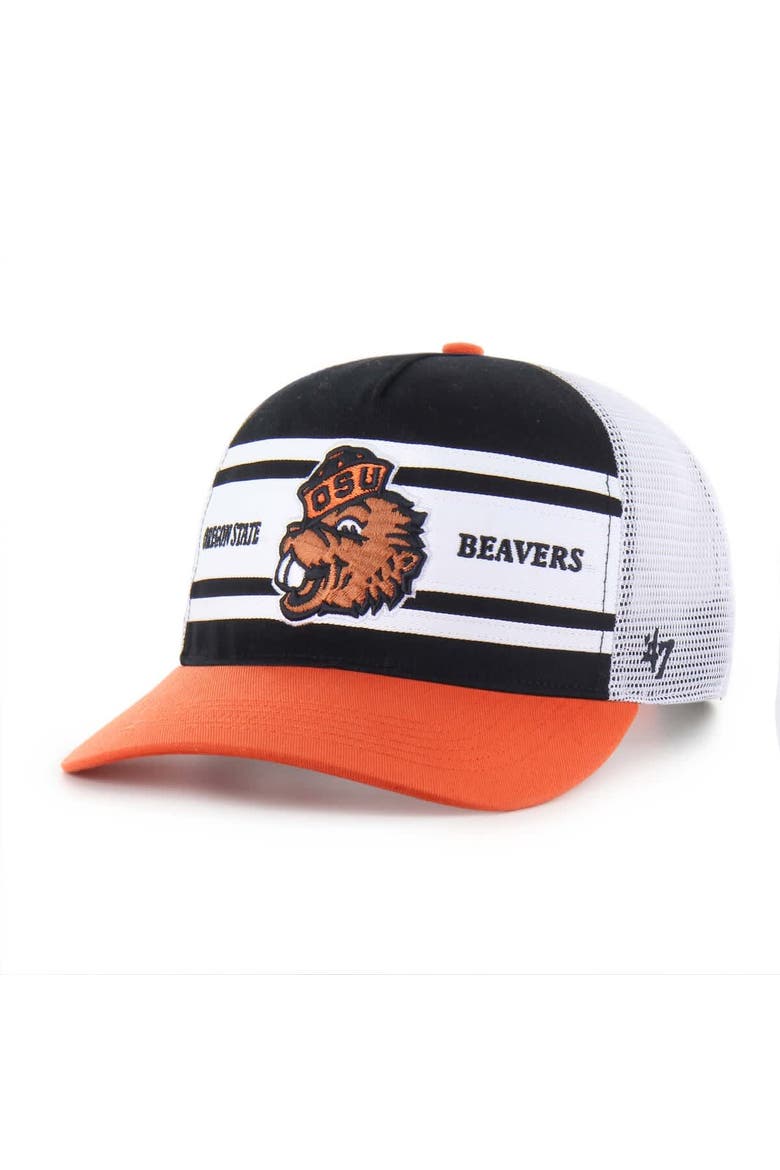 Youth '47 Black/Orange Oregon State Beavers Super Stripe Hitch Adjustable Trucker Hat, Main, color, Black