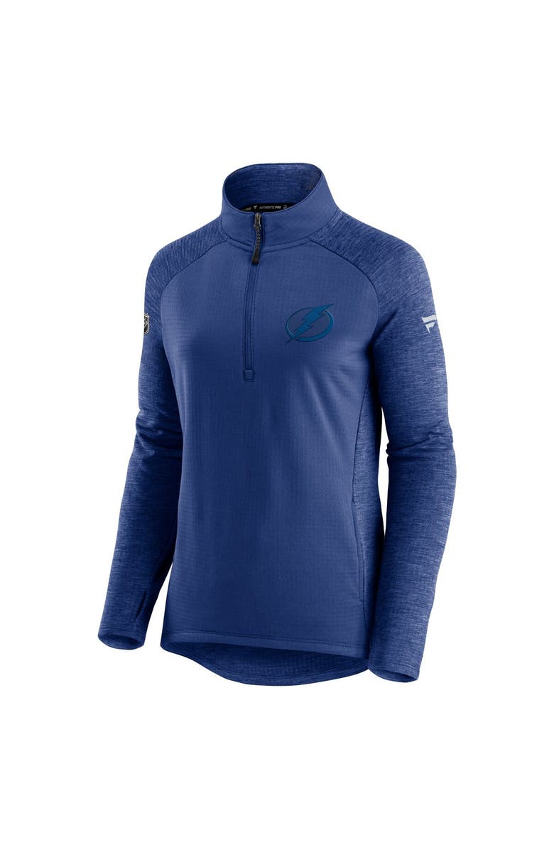 FANATICS Women's Fanatics Branded Blue/Heathered Blue Tampa Bay Lightning Logo Authentic Pro Travel & Training Raglan Quarter-Zip Jacket, Alternate, color, 
