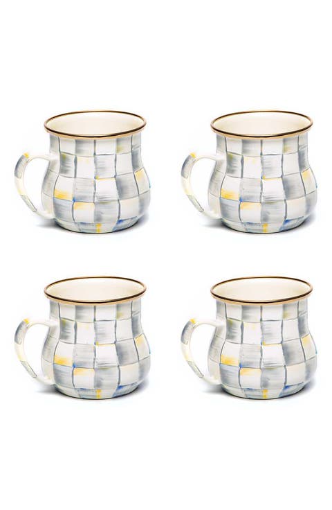 Sterling Check Set of 4 Enameled Steel Mugs