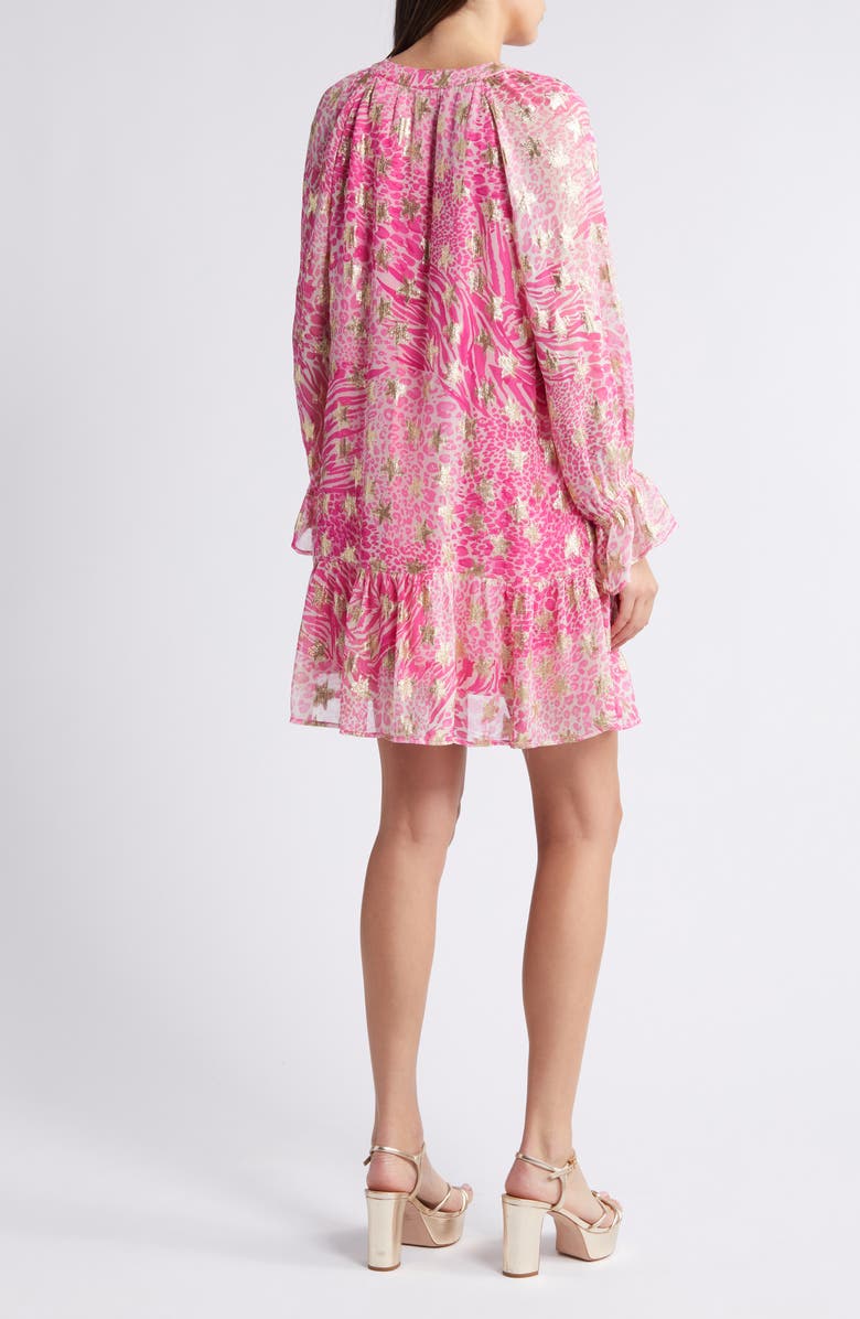 CIEBON Harriet Metallic Star Animal Print Dress, Alternate, color, Magenta