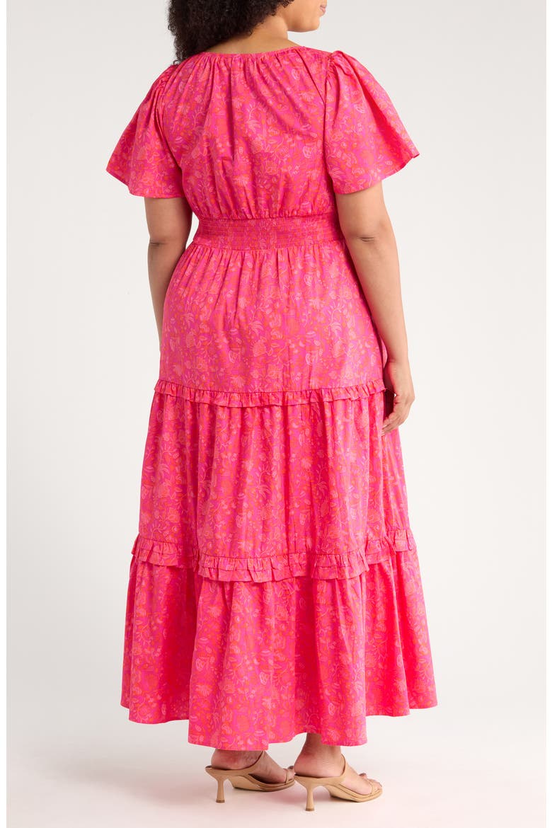 Cerise Floral Palmer Tiered Cotton Maxi Dress, Alternate, color, MAGENTA PINK
