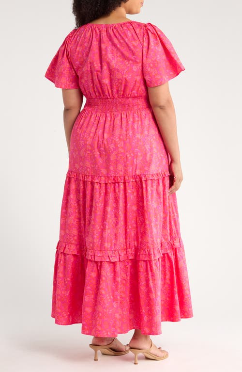 Sugarlips Cerise Floral Palmer Tiered Cotton Maxi Dress In Pink
