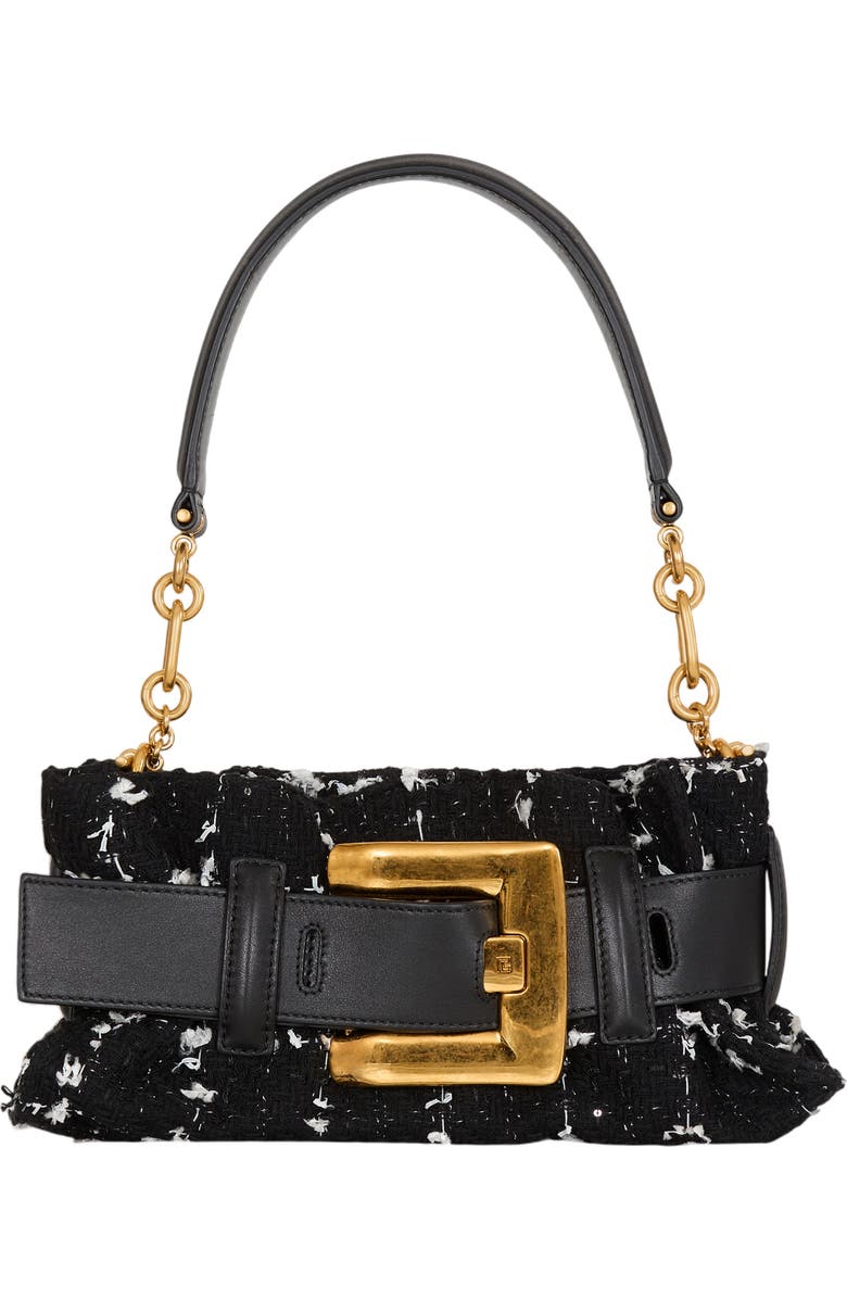 Balmain Mini Anthem bag in smooth leather and tweed, Main, color, Black