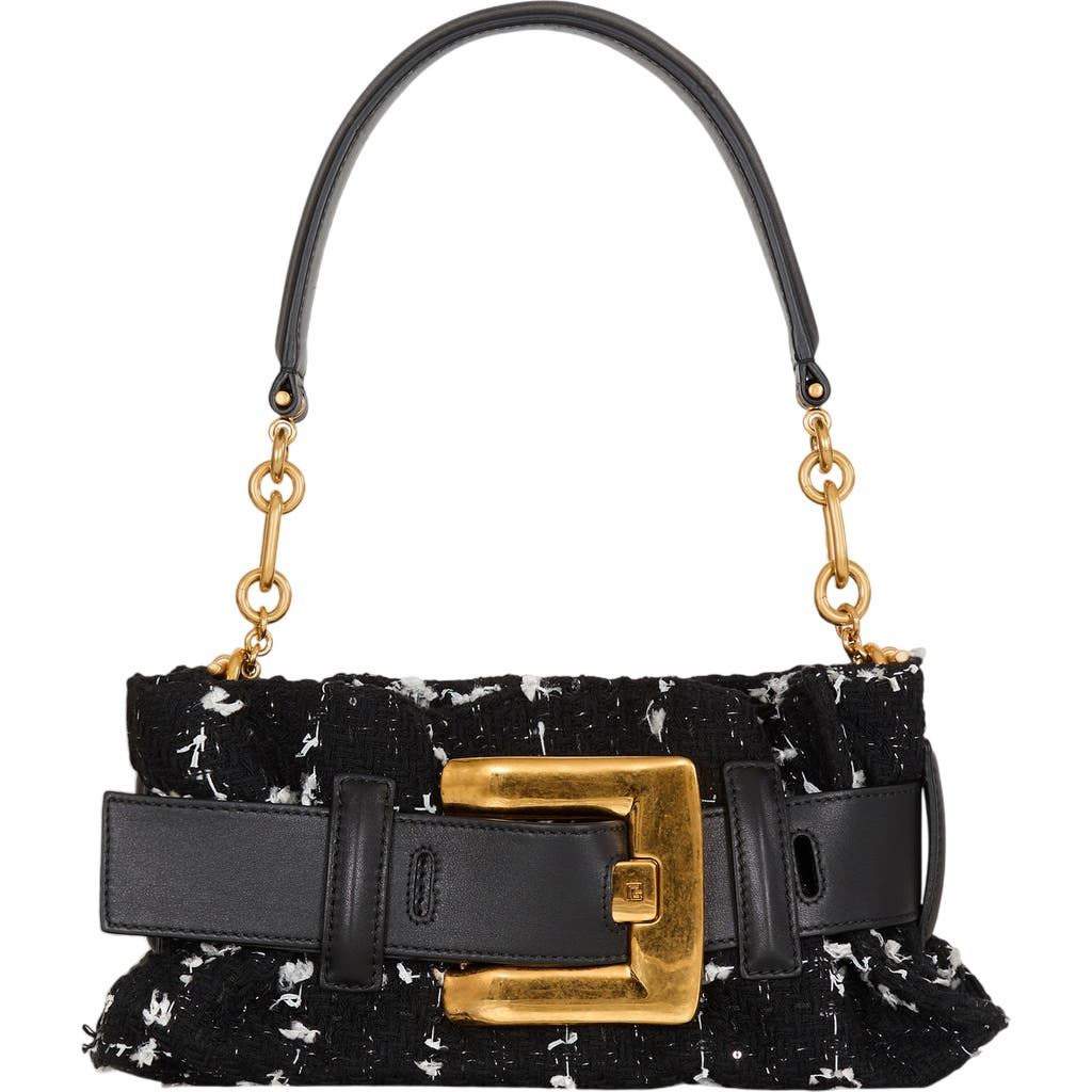 Balmain Mini Anthem bag in smooth leather and tweed in Black at Nordstrom