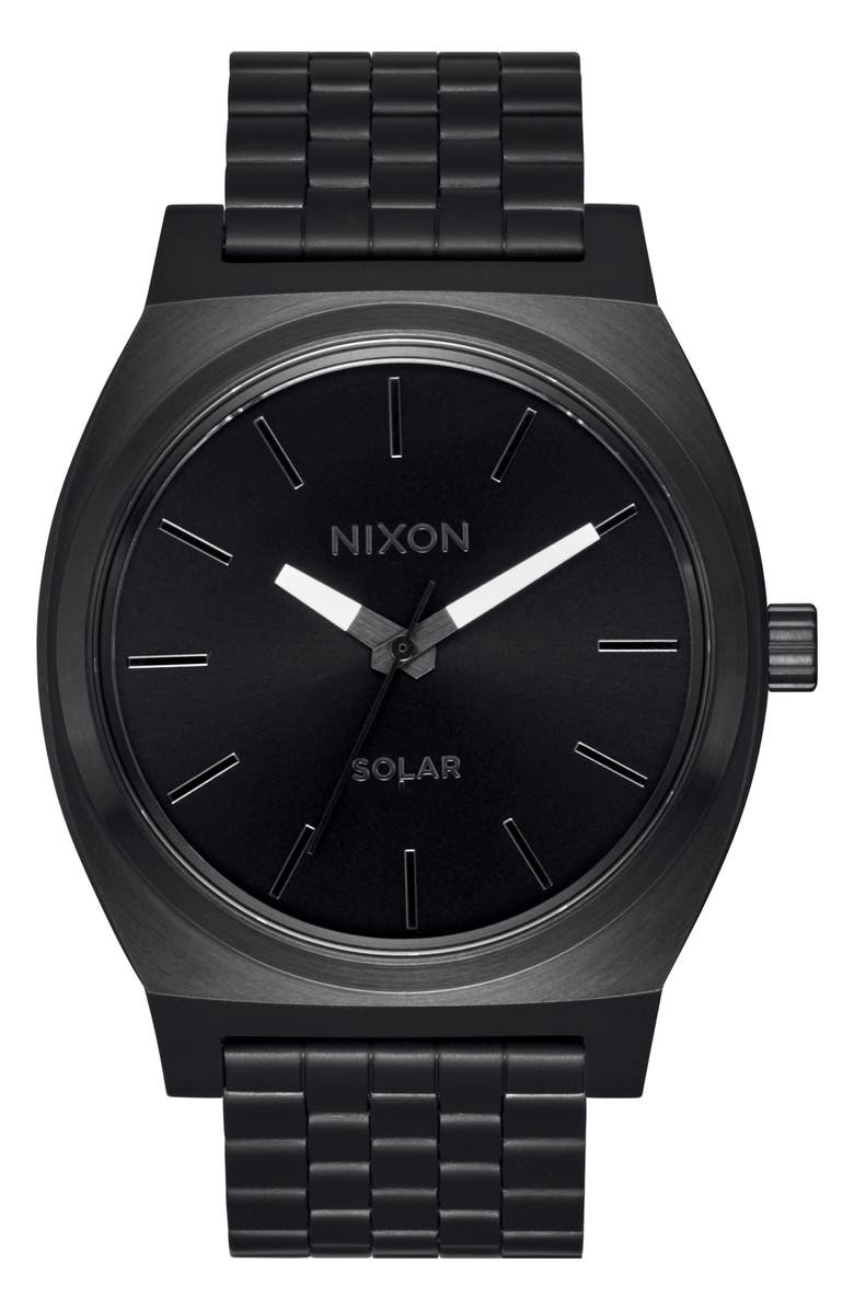 Nixon Time Teller Solar Bracelet Watch, 40mm, Main, color, All Black / White