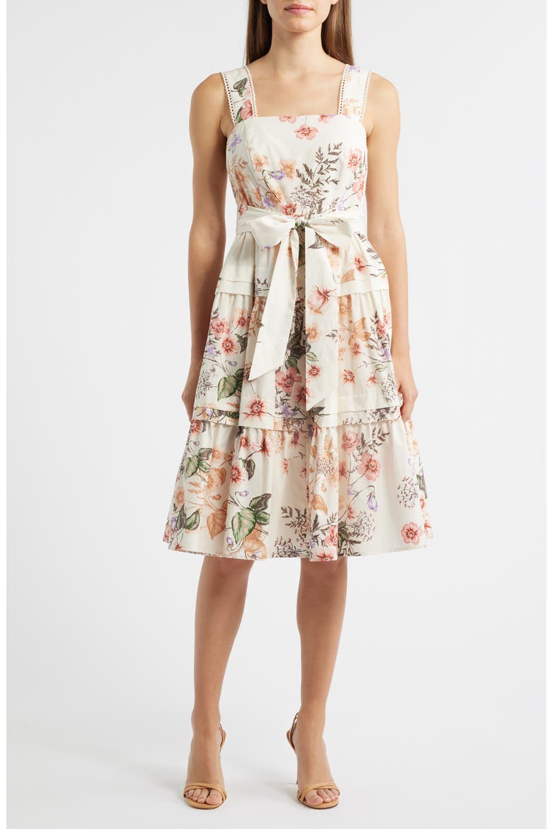 Sleeveless Tiered Dress, Main, color, WHITE DOVE MULTI