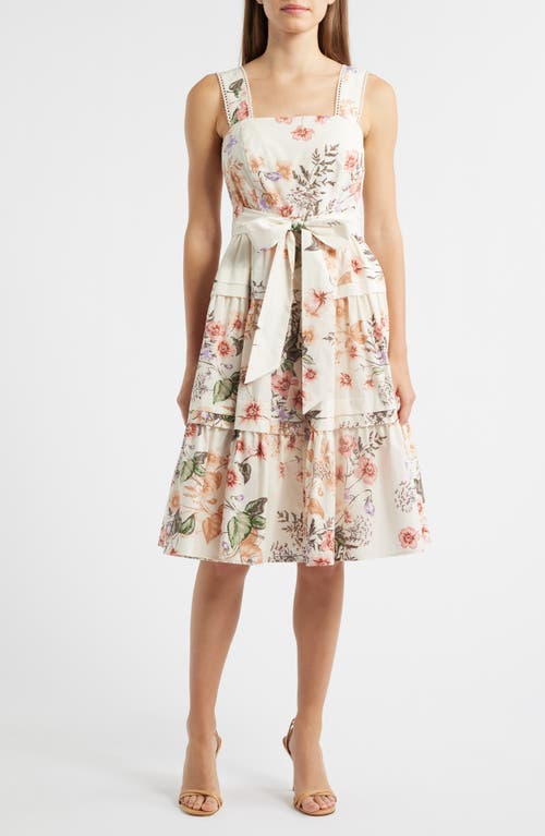 Anne Klein Sleeveless Tiered Dress in White Dove Multi at Nordstrom, Size Large