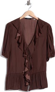 T Tahari Ruffle Short Sleeve Peplum Top