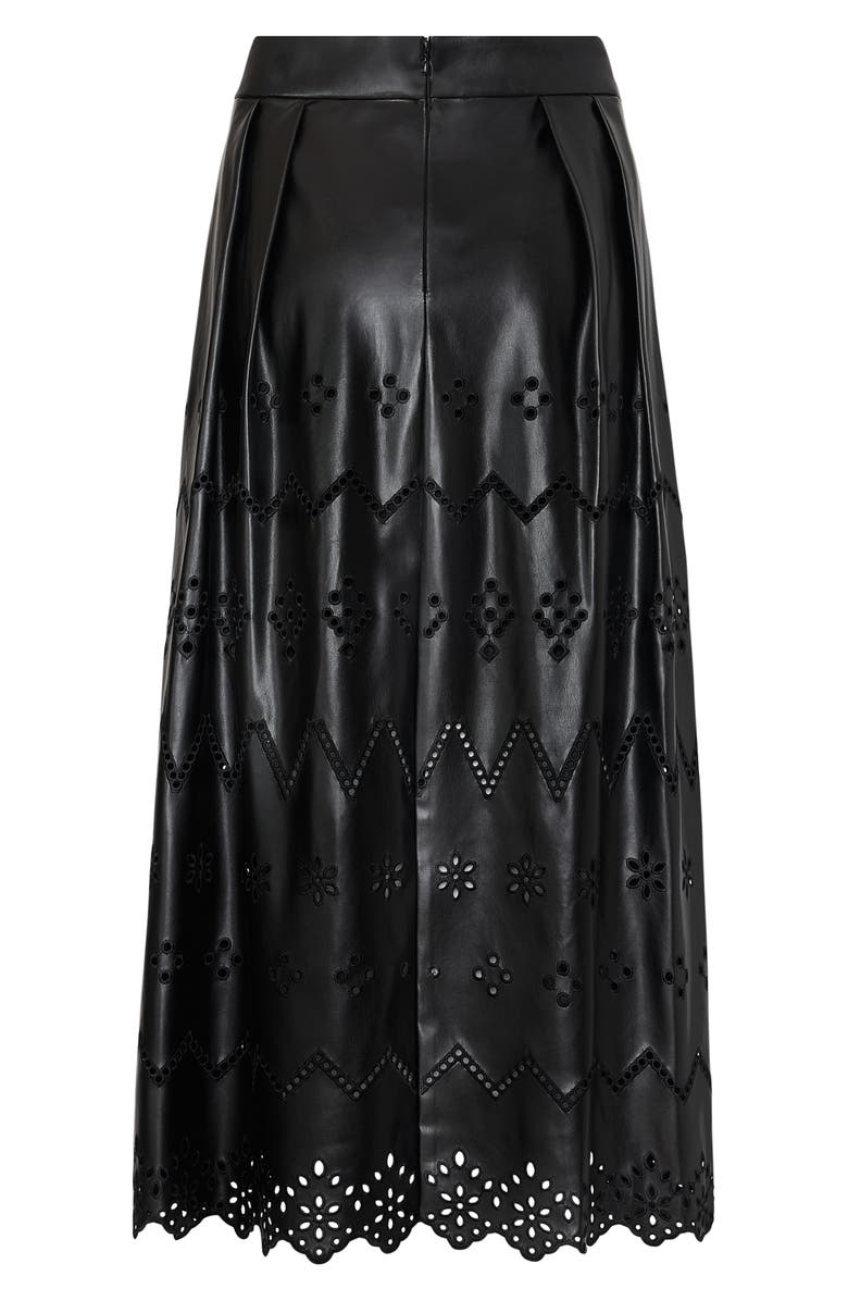 Milly Jolene Embroidered Eyelet Faux Leather Skirt, Alternate, color, Black