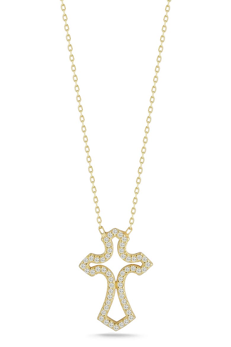 Cubic Zirconia Open Cross Pendant Necklace, Main, color, GOLD
