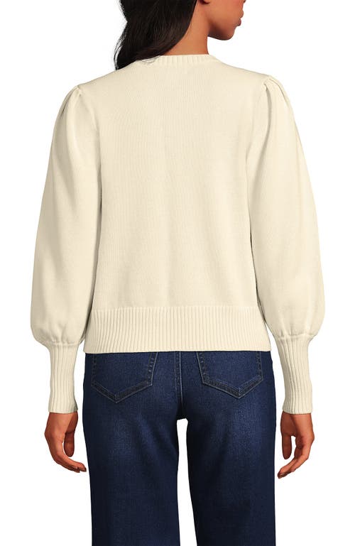 Lands' End Drifter Puff Sleeve Crew Neck Sweater In Neutral