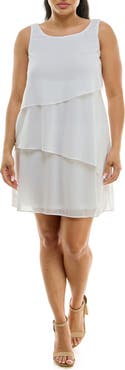Nina Leonard Sleeveless Tiered Chiffon Shift Dress