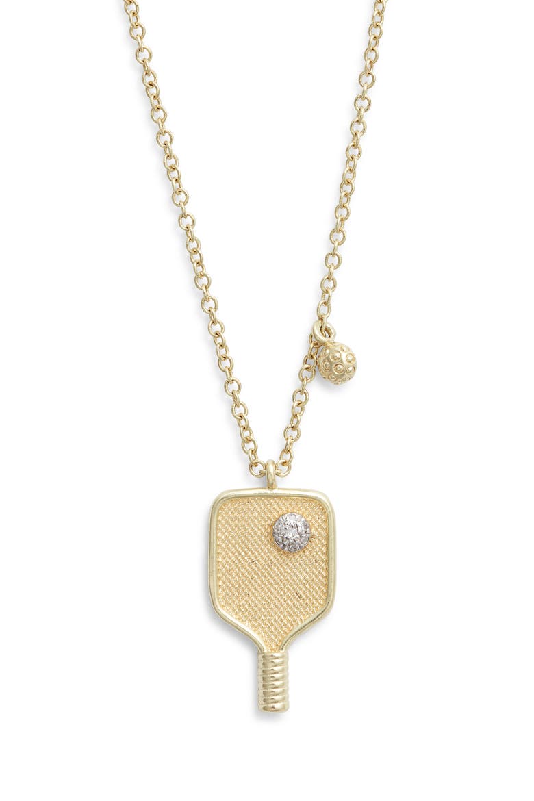 Diamond Pickleball Raquet Pendant Necklace, Main, color, GOLD