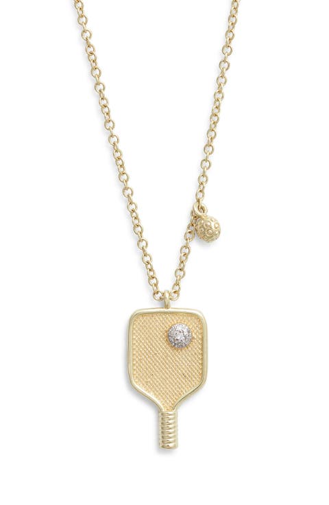 Diamond Pickleball Raquet Pendant Necklace