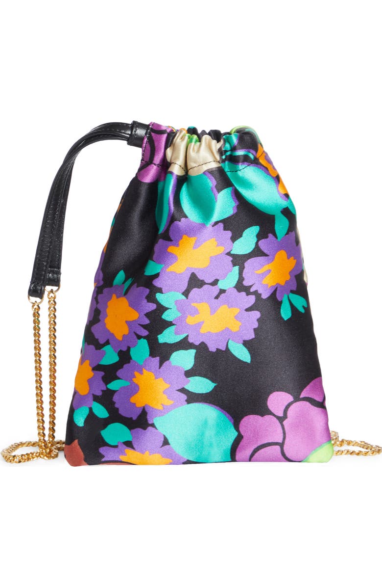 Saint Laurent Mini Pochon Floral Print Satin Drawstring Pouch Shoulder Bag, Main, color,