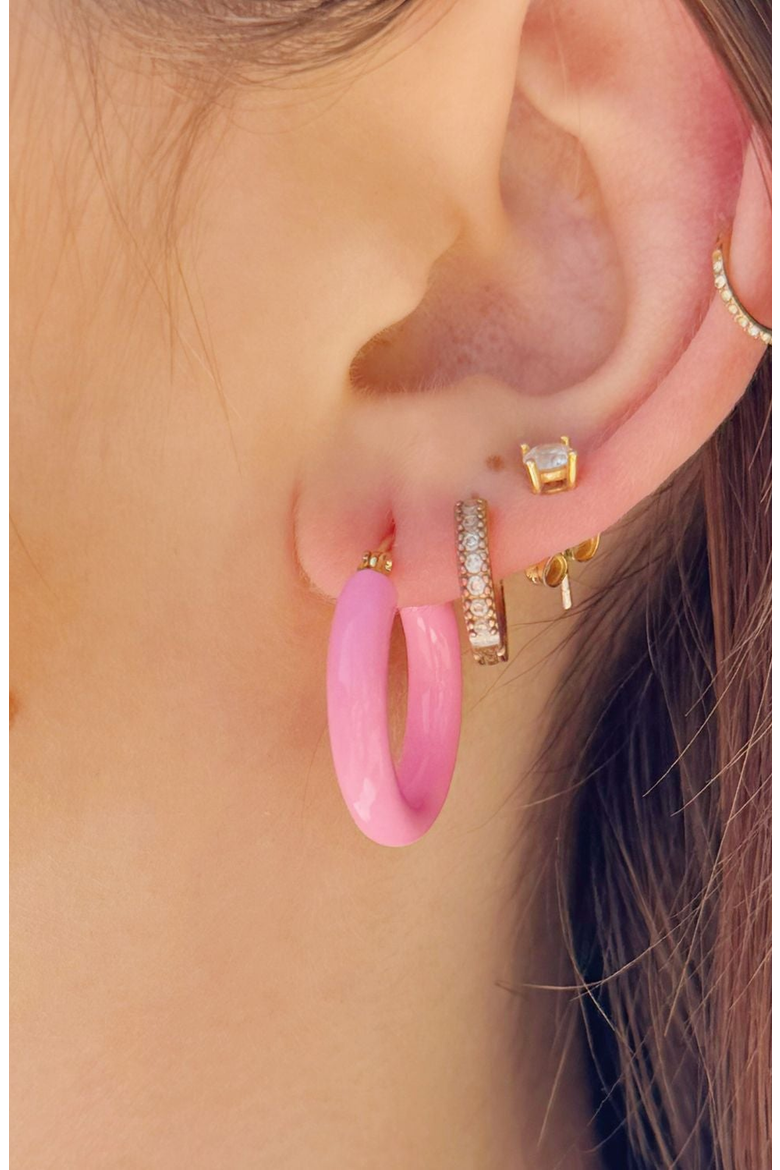 Sasha Enamel Hoop Earrings, Alternate, color, Pink