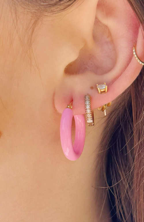 Little Sky Stone Sasha Enamel Hoop Earrings In Pink