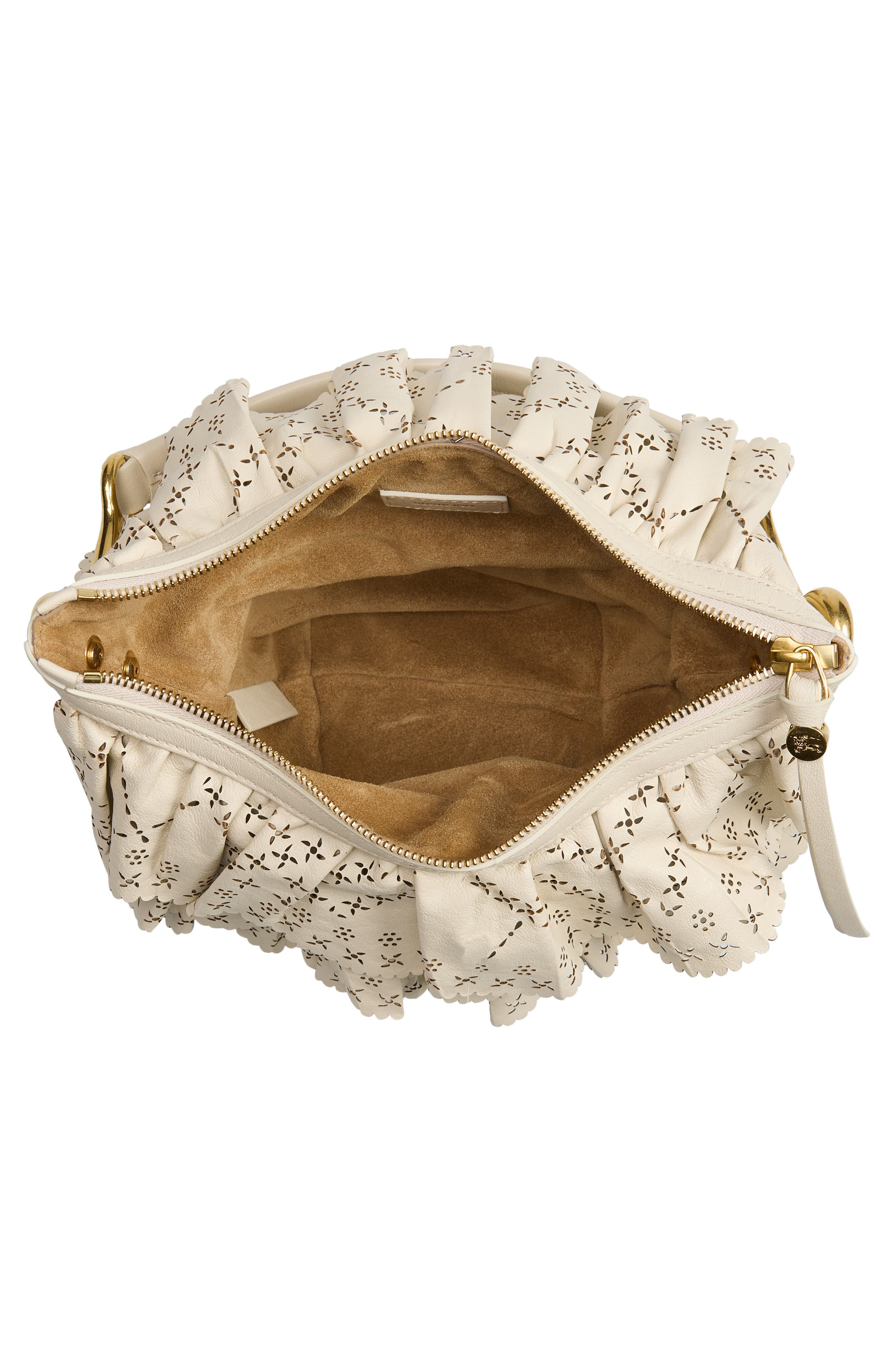 Burberry Bridle Perforated Ruffles Shoulder Bag, Alternate, color, Soap