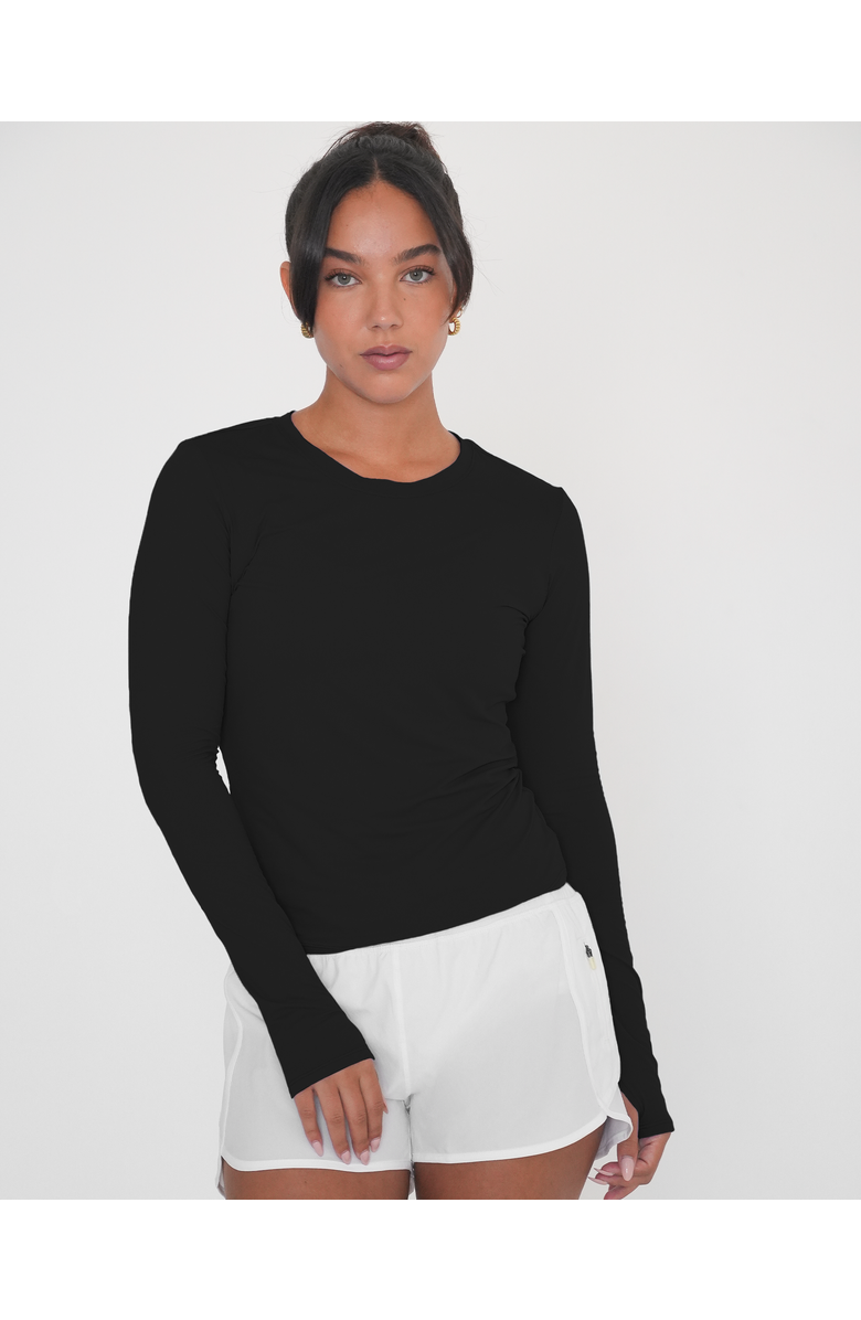 Rebody Active Raya Mid Length Compression Nylon Long Sleeve Top, Main, color, Black