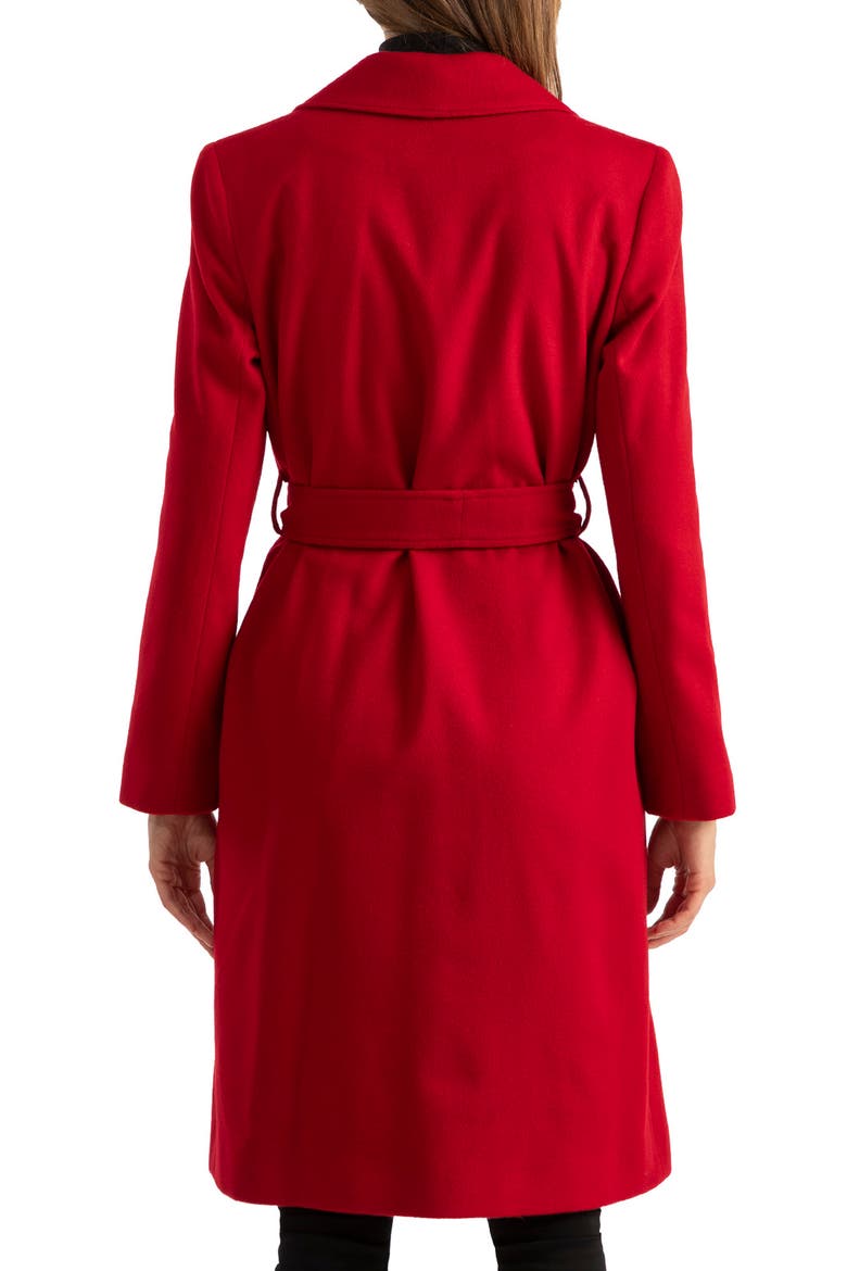 Belted Notch Collar Wool Coat, Alternate, color, RED