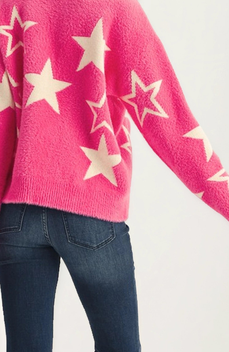 Knit and Lounge Cozy Star Pattern Soft Knit Sweater, Alternate, color, Pink / White Stars