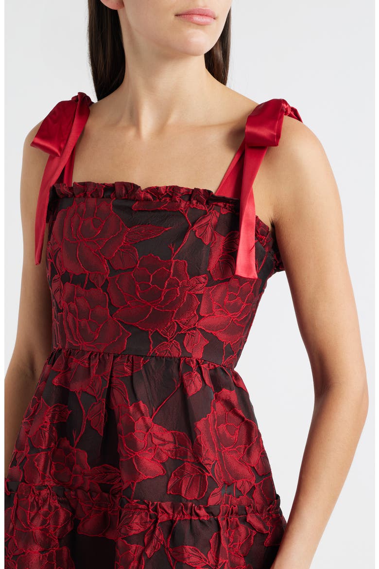 Floral Jacquard Sleeveless Dress, Alternate, color, RED
