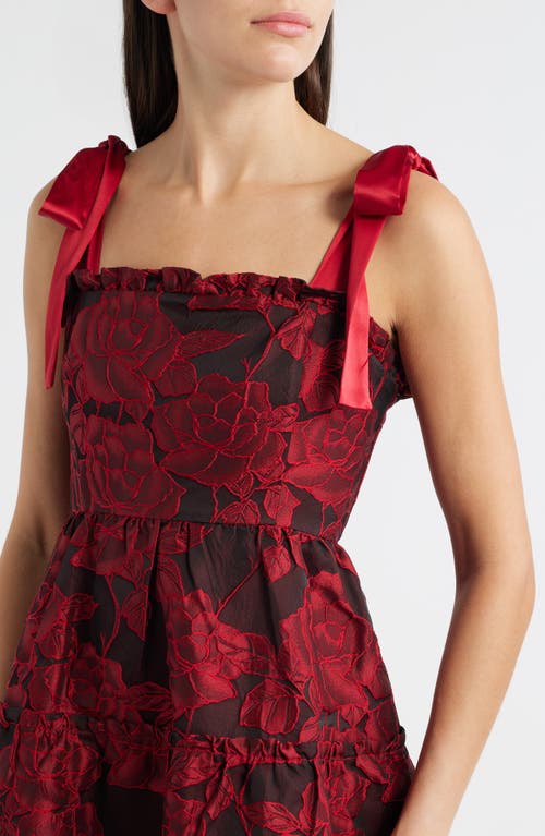 Zoe And Claire Floral Jacquard Sleeveless Dress In Red