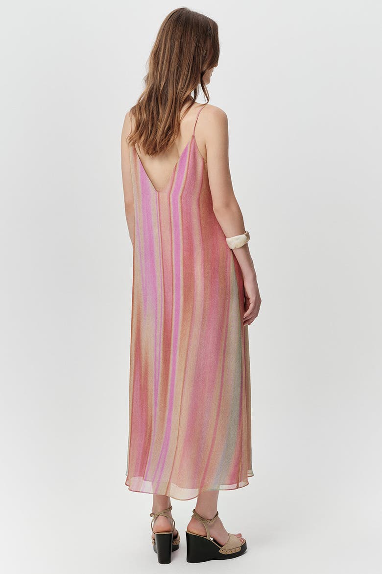 Layana V Neck Spaghetti Strap Striped Midi Dress, Alternate, color, Multi Color