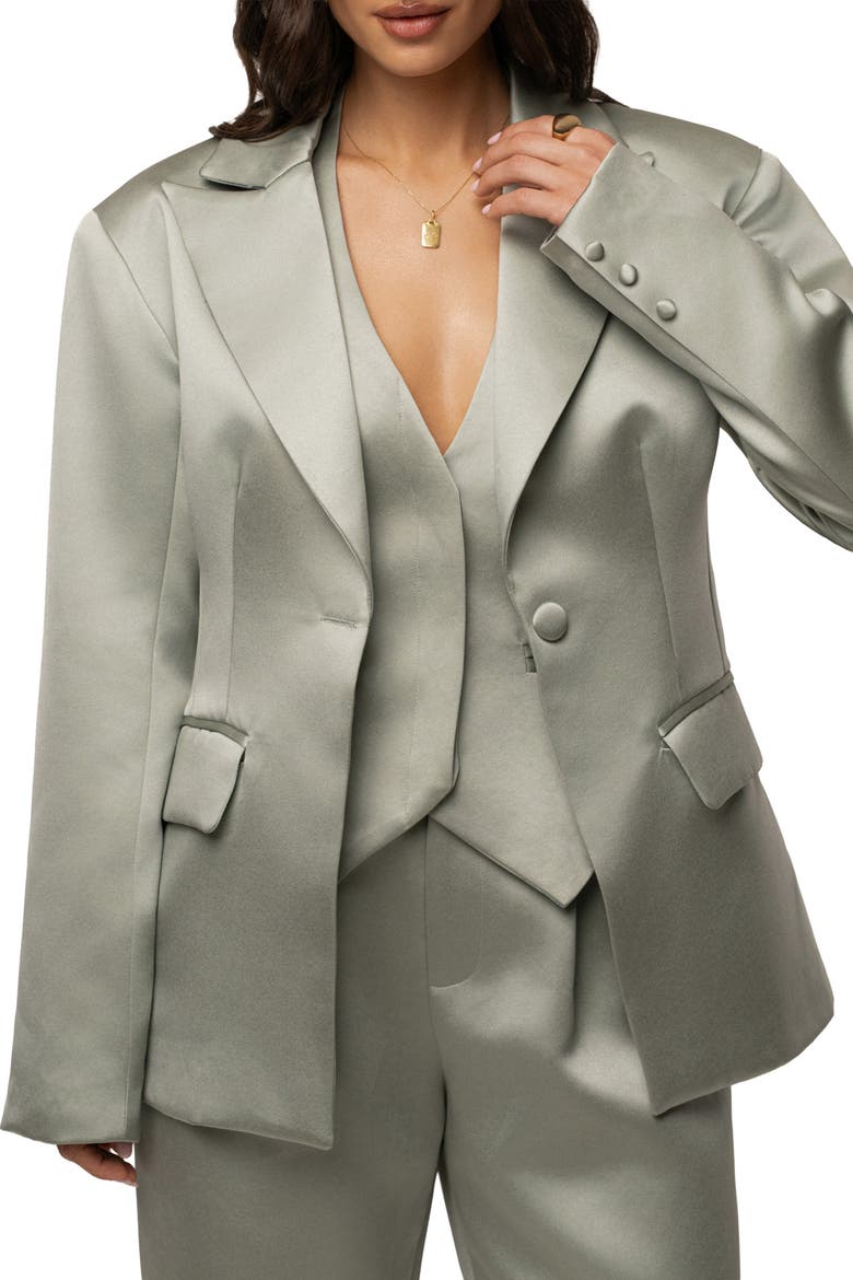 Victoria Satin Blazer, Alternate, color, Sage