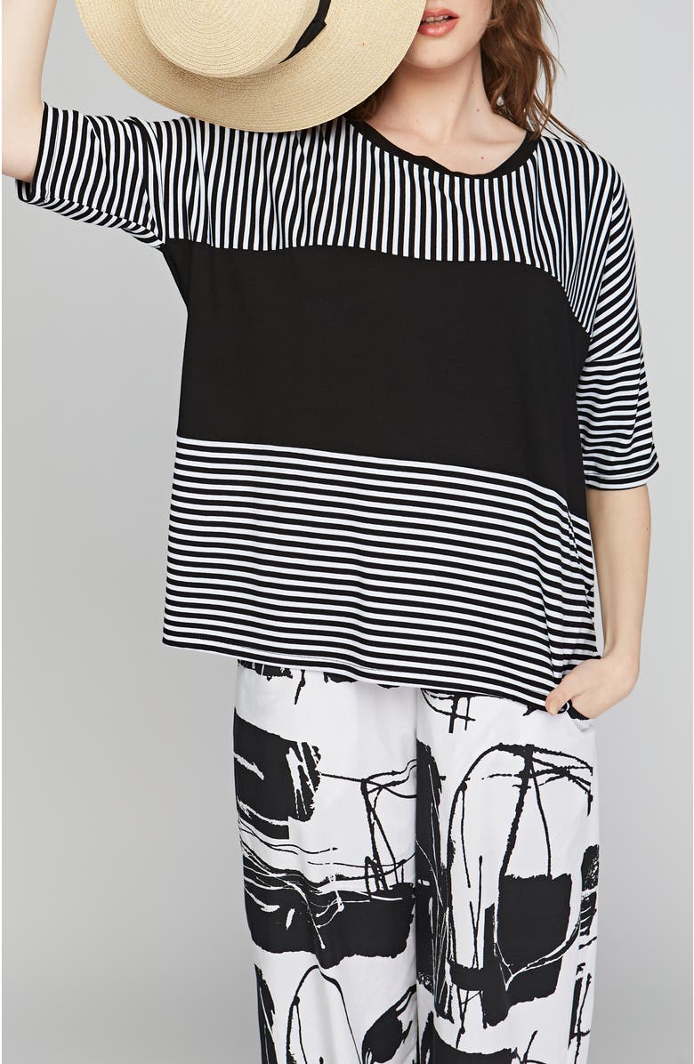 LUUKAA Melody Striped Viscose Jersey Blouse, Alternate, color, Black Striped