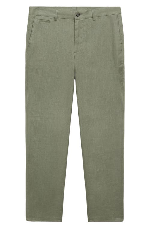 Mango Slim Fit Flat Front Linen Pants In Green