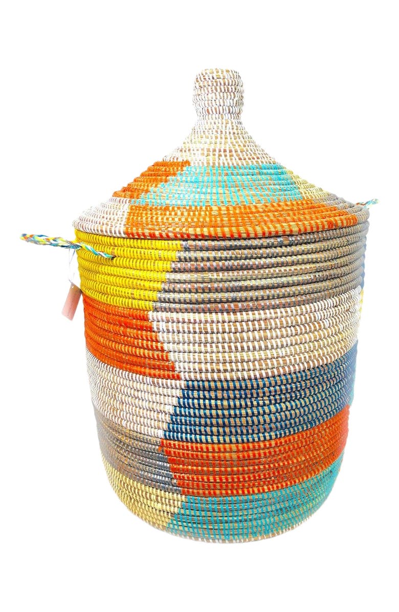 Mbare Dou Lid Storage Basket Stripe Multicolour Medium Storage, Alternate, color,