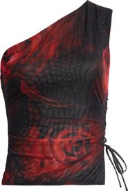 Mistress Rocks Rose One-Shoulder Lace-Up Mesh Top