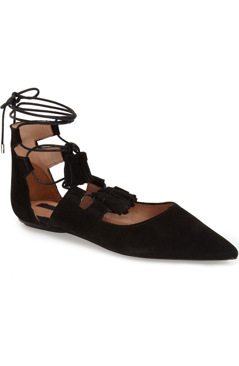 Topshop 'Leather Kiss' Pointy Toe Ghillie Flat, Main, color,