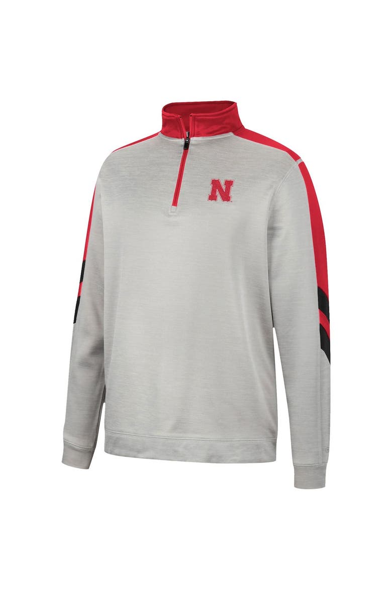 Men's Colosseum Gray/Scarlet Nebraska Huskers Bushwood Fleece Quarter-Zip Jacket, Alternate, color, Gray