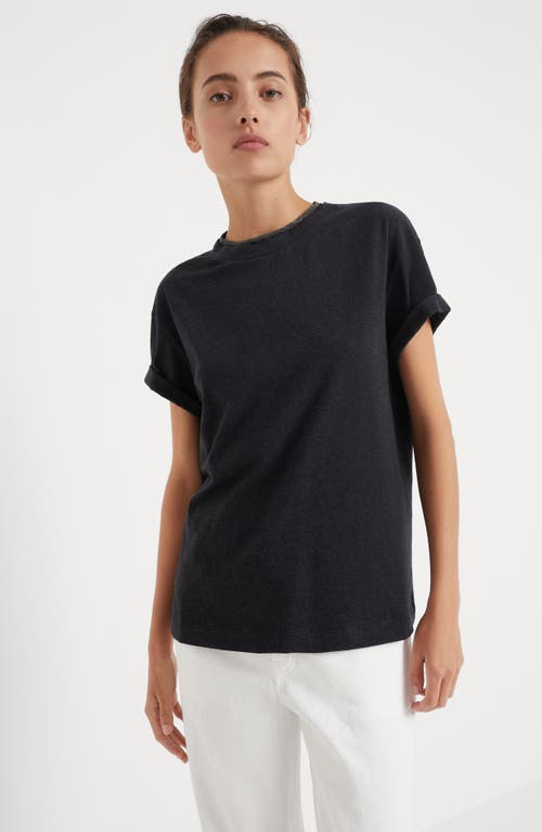 Brunello Cucinelli T-shirt With Precious Faux Layering In Anthracite