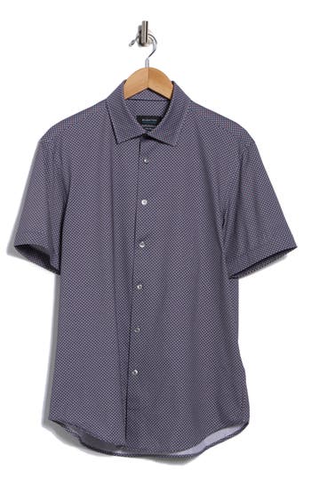Bugatchi Miles Short Sleeve 8-way Stretch Ooohcotton® Button-up Shirt In Gray
