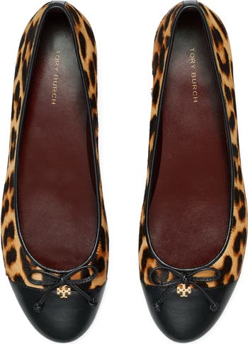 フラットシューズ TORY BURCH LEOPARD LEATHER FLATS Leopard-print calf hair and leather ballet flats in