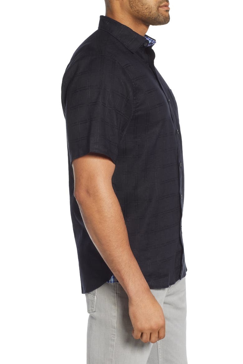 Costa Capri Classic Fit Short Sleeve Linen Blend Button-Up Shirt, Alternate, color, BLACK