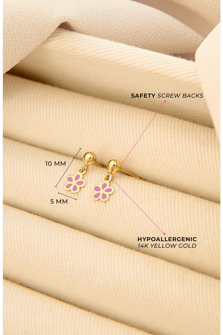 14k Dangle Enamel Flower Girl Earrings, Alternate, color, Pink
