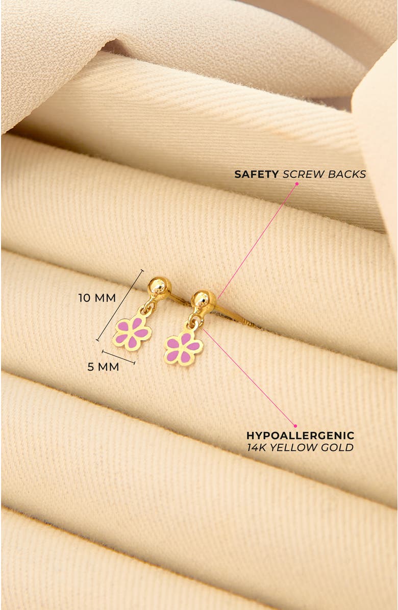 In Season Jewelry 14k Dangle Enamel Flower Girl Earrings, Alternate, color, Pink