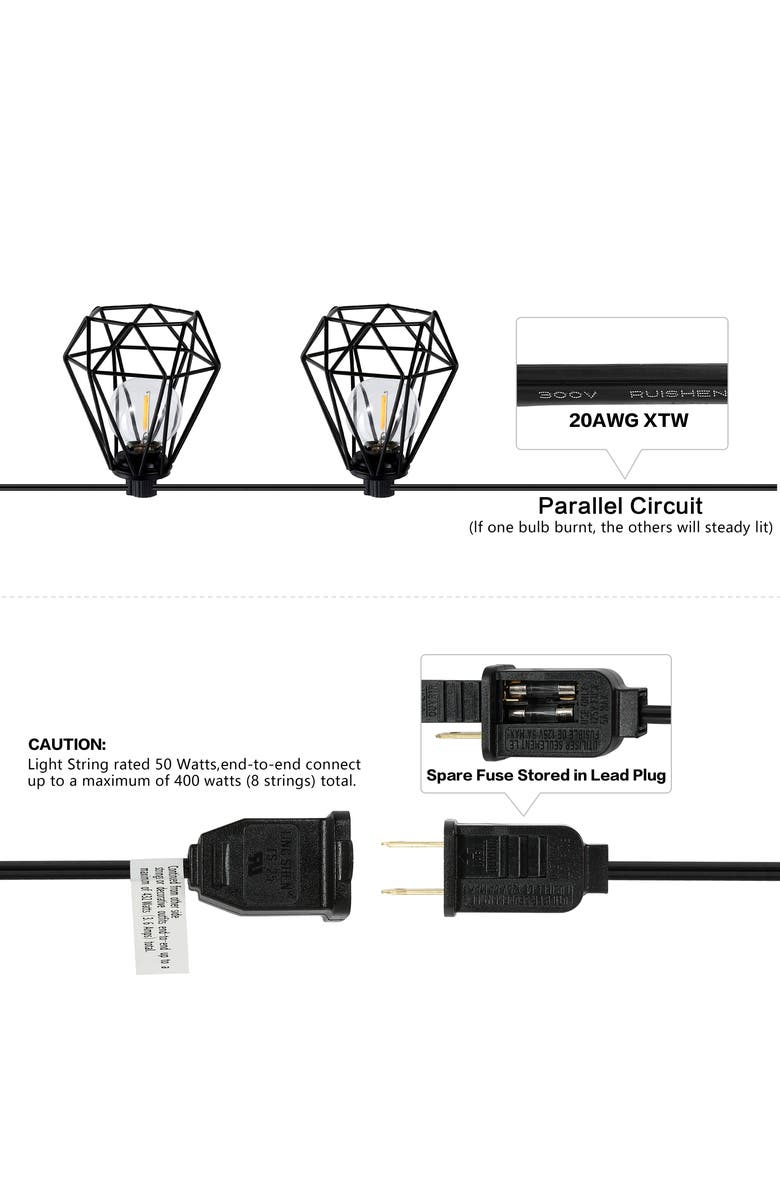JONATHAN Y 10-Light Indoor/Outdoor Contemporary Transitional Incandescent G40 Diamond Cage String Lights, Alternate, color, Black