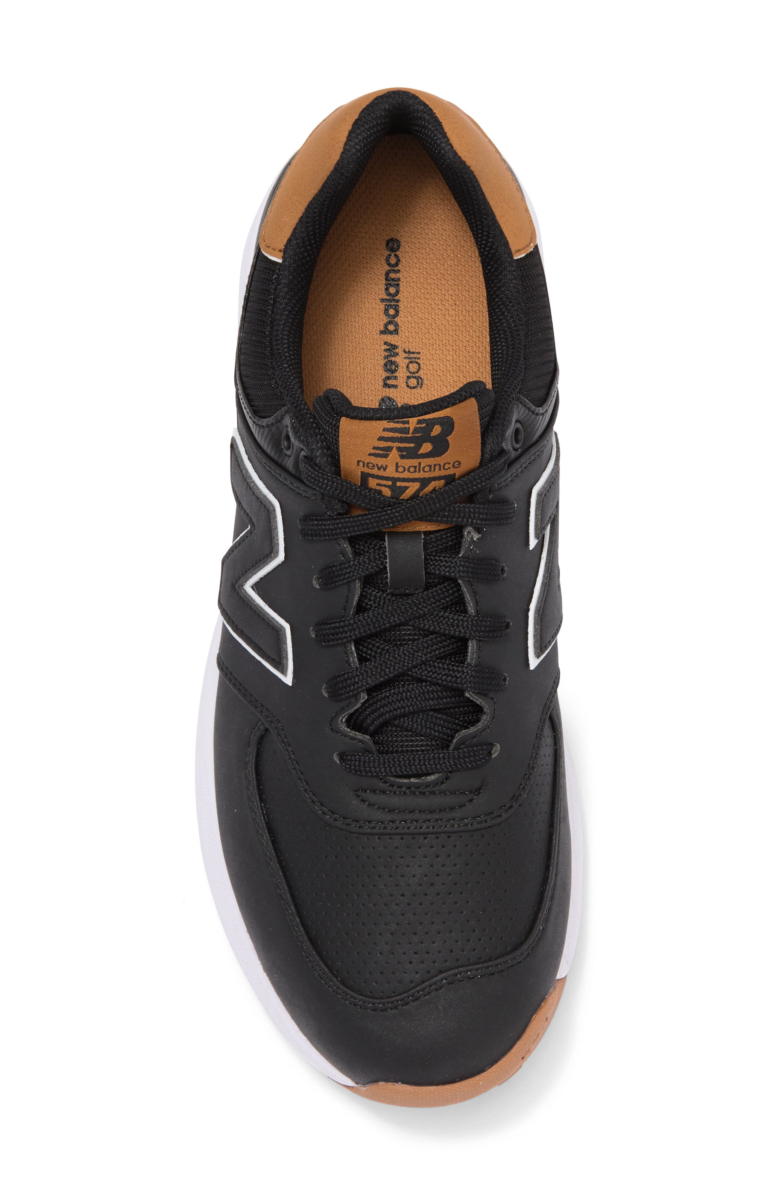 NEW BALANCE GOLF 574 Greens V2 Spikeless Golf Shoe, Alternate, color, Black / Gum