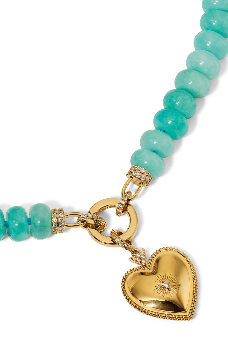 Nadri Beads of Paradise Amazonite Heart Pendant Necklace, Alternate, color, Gold
