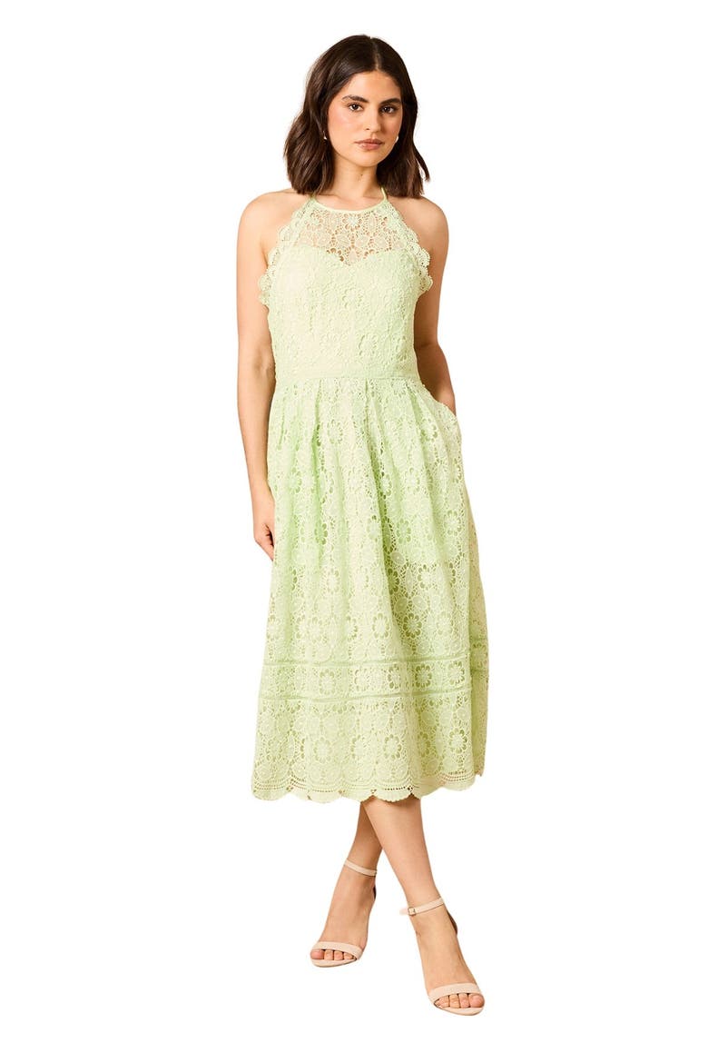 Lace Detail Halterneck Midi Dress, Main, color, Sage