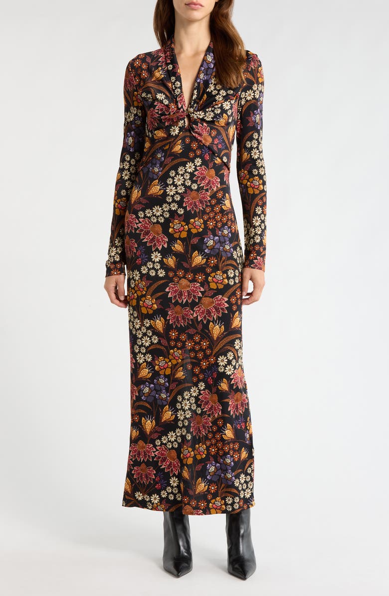 FARM Rio Lili Long Sleeve Floral Maxi Dress, Main, color, Black