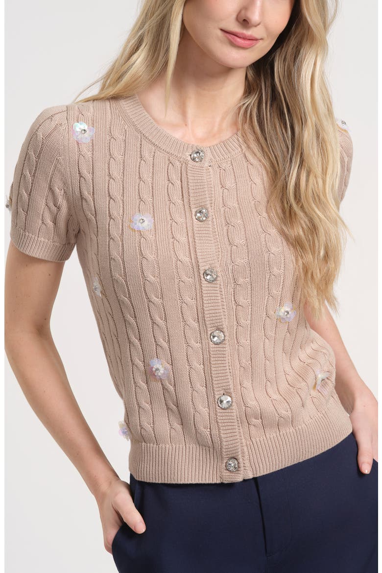 Embellished Cable Stitch Cardigan, Main, color, BEIGE/ WHITE